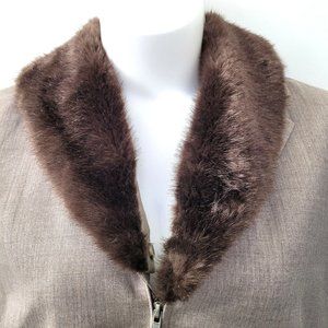 New Jones New York Woman Brown Jacket Size 24W Removable Fur Collar Zipper Front